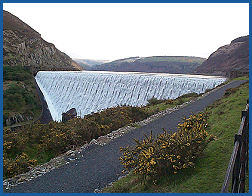 Caban Coch dam in flood