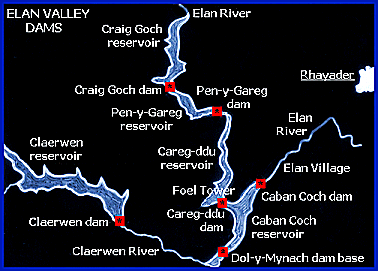 Map of Elan Valley dams