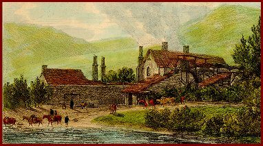 Old engraving of the forge at Glangrwyne