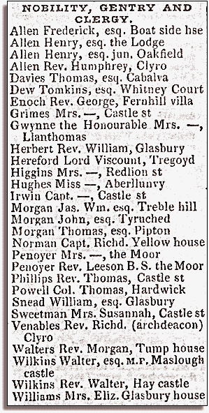 Entry from Pigot's Directory 1835