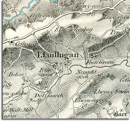 map of Llanllugan in 1836