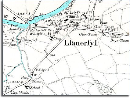 map of Llanerfyl in 1902