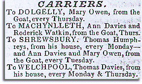 carriers of Llanfair in 1835