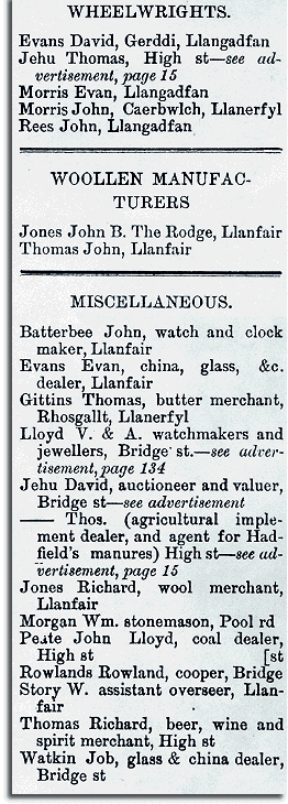 extract from Suton's Directory 1889
