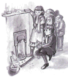 Drawing of children by the fire
