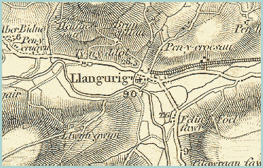 map Arolwg Ordnans o Langurig yn 1866 