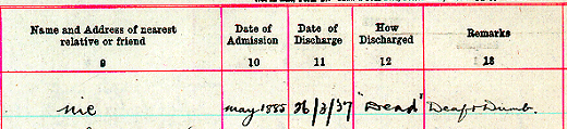 Entry from workhouse register